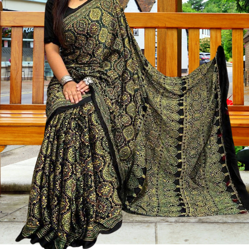 Ajrakh Saree - Green