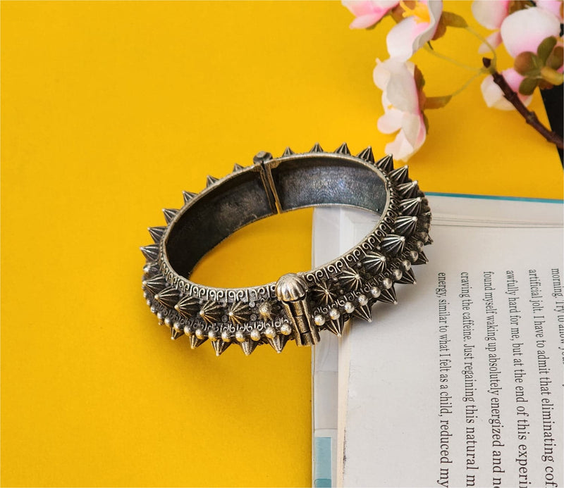 Metal Oxidized Silver Kada Bangle Cuff Bracelet for Women