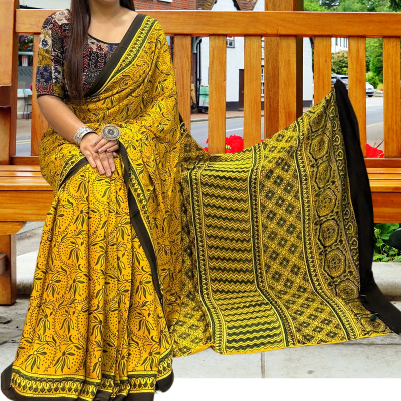 Ajrakh Saree - Mustard