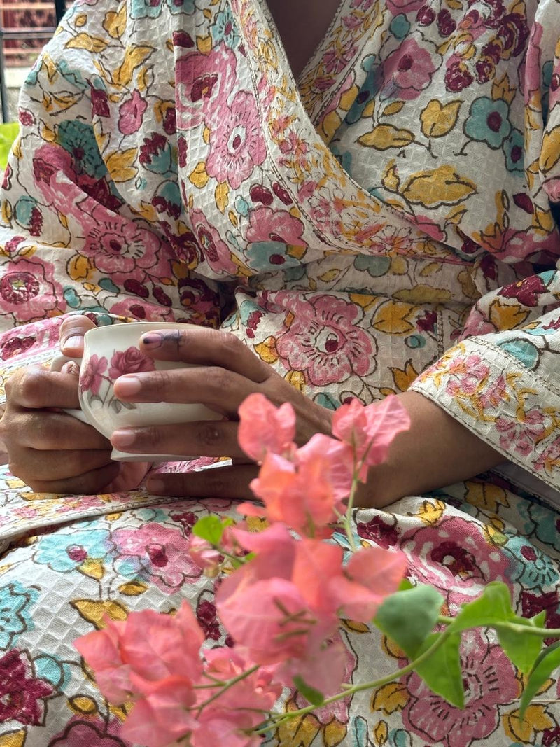 Handblock printed Waffle Bathrobes