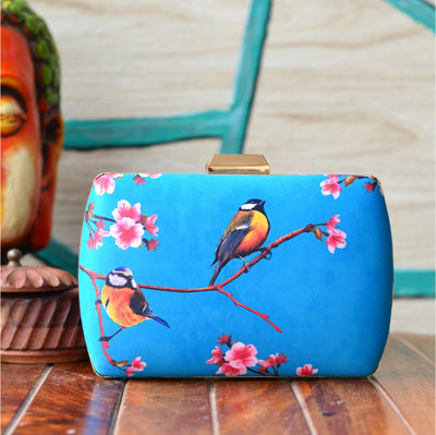 Bird Print Blue Clutch