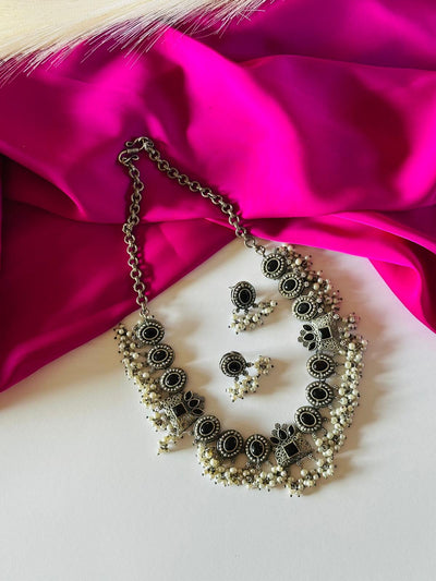 Black Stone and Pearl Necklace