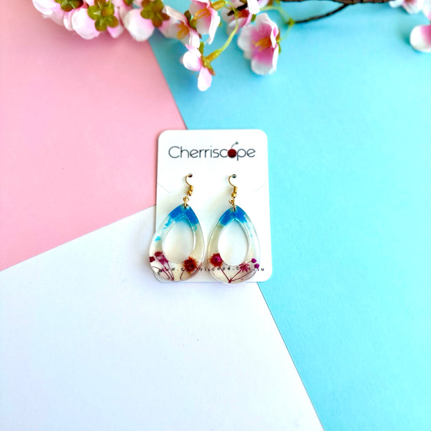 Blue Ocean Tear Droplet Resin Earring