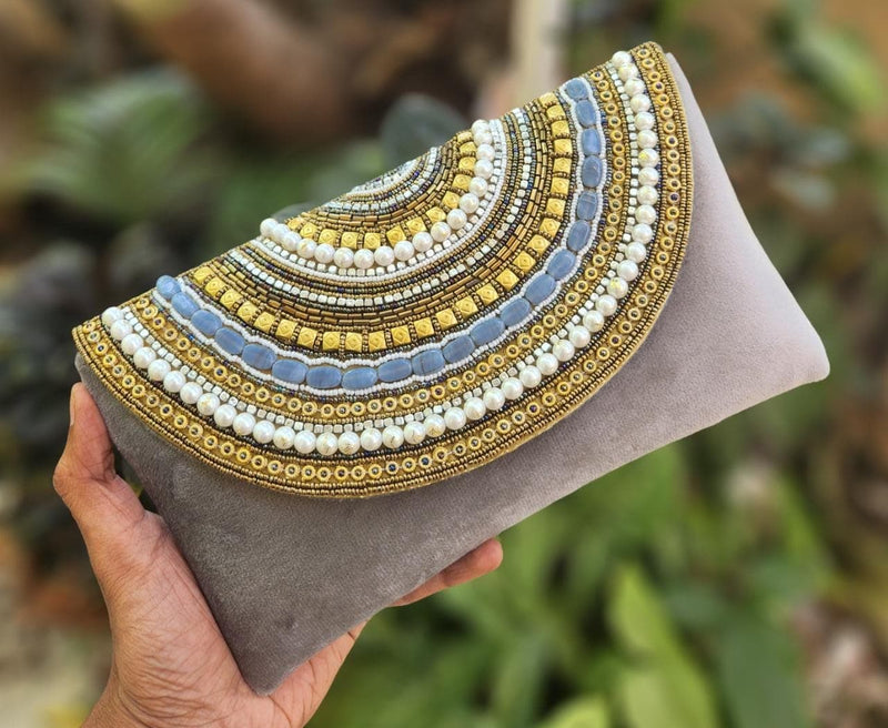 Grey Velvet Clutch