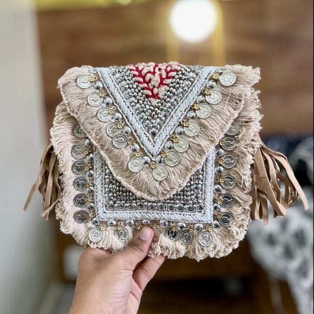 Petite Beige Boho Clutch