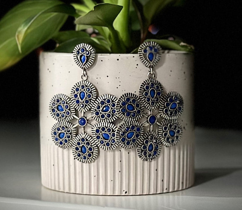 Traditional Blue and Silver danglers