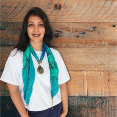 Magical Blue Color Necklace Scarf with Pendant and tassels