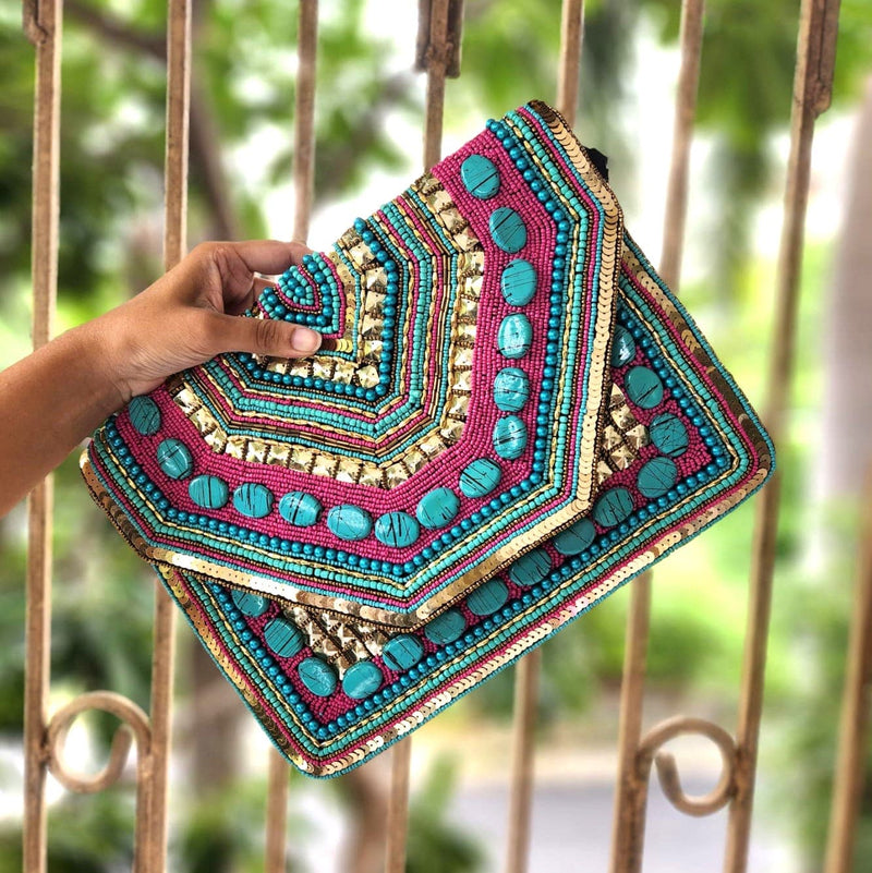 Multi Color Blue Stone Boho Bag