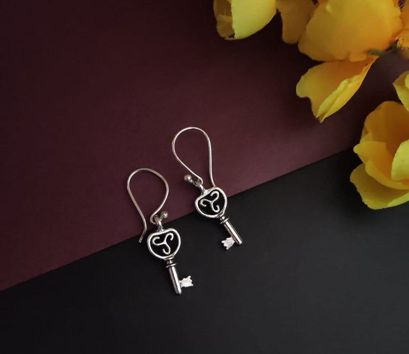 Oxidised Key Earring