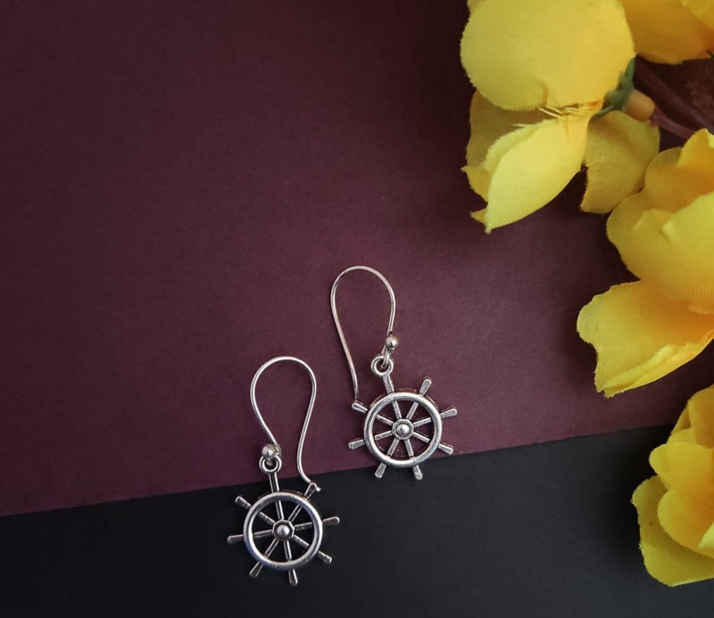 Oxidised Wheel Earring