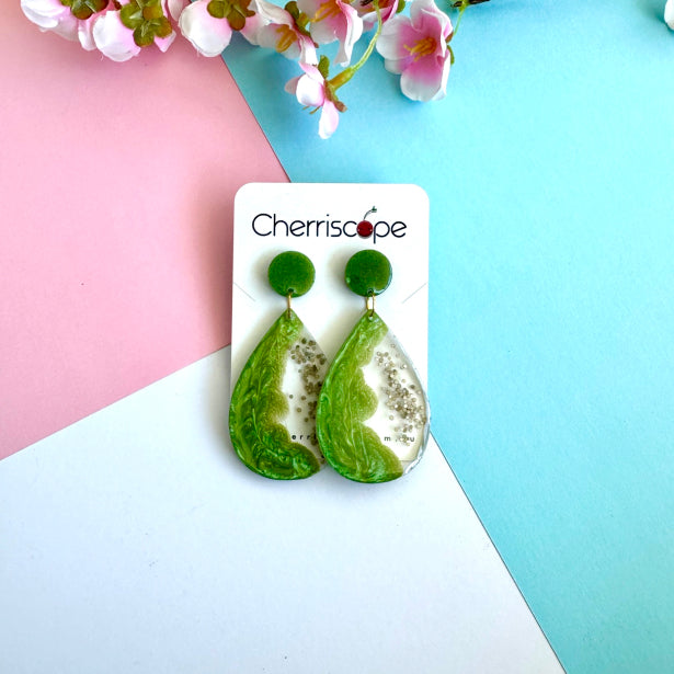 Pearl Drop Olive Green Resin Earring