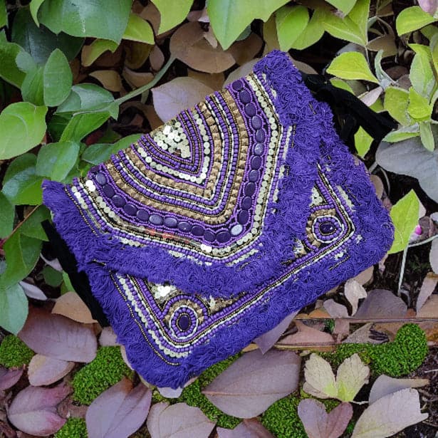 purple jeweled boho handbag