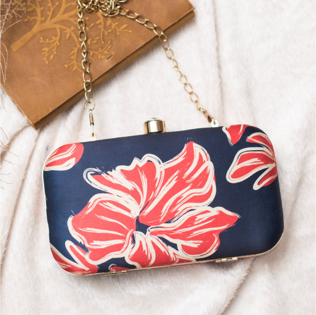 Red Flower Print Clutch Bag