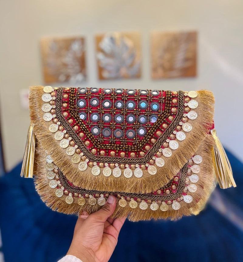 Red Mirror Work Boho Bag