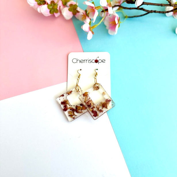 Rose Cube Resin Earring