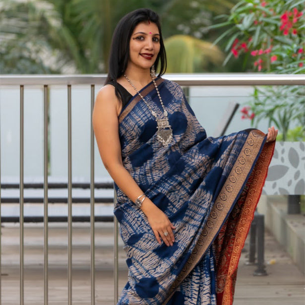 Ajrakh Saree - Shibori