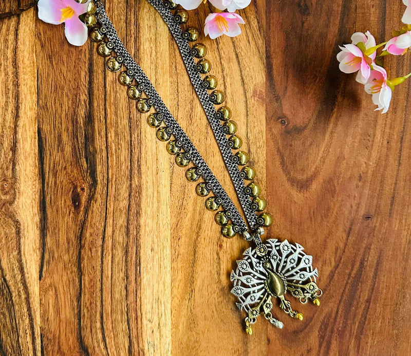 Silver Gold Color Silver Look alike Peacock Long Necklace