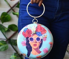 Sunglass Circular Lady Clutch With Detachable Handle