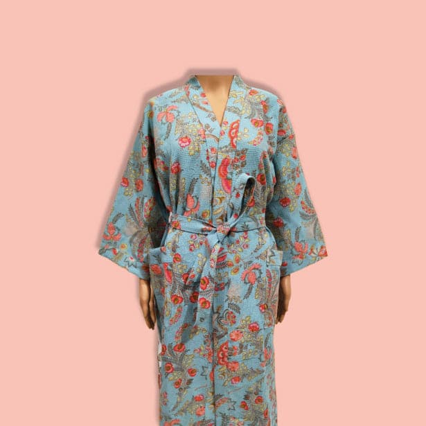 Teal Blue Waffle Cotton Bath Robe