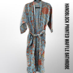 Teal Blue Waffle Cotton Bath Robe