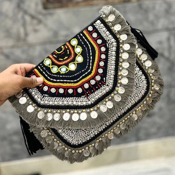 Multi Color Black Big Boho Bag