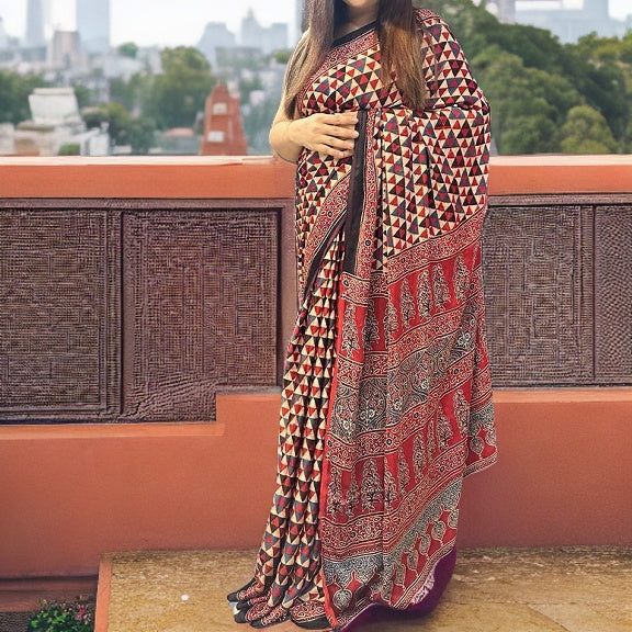 Ajrakh Saree - Red